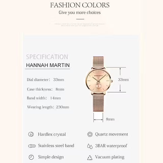 ساعة هانا مارتن النسائية المصنوعة من الفولاذ المقاوم للصدأ موديل (1335)