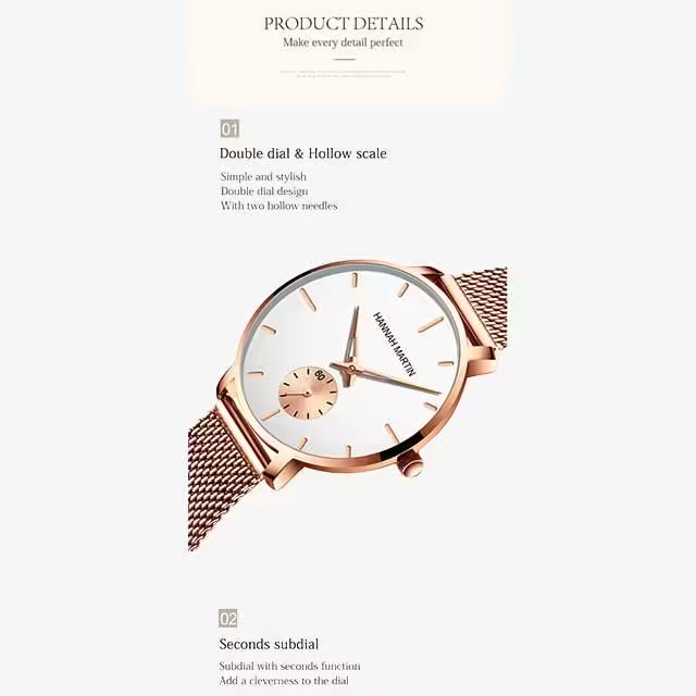 Montre Femme HANNAH MARTIN Acier Inoxydable Maille Modèle 1335