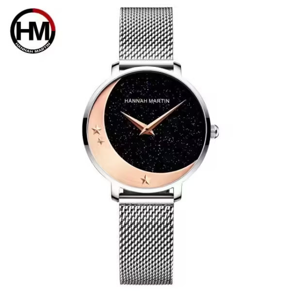 Montre femme HANNAH MARTIN en maille et acier inoxydable, modèle HM-13342