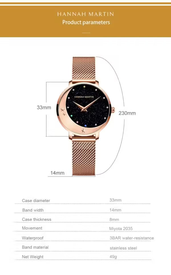 ساعة هانا مارتن النسائية المصنوعة من الفولاذ المقاوم للصدأ موديل (HM-13342)