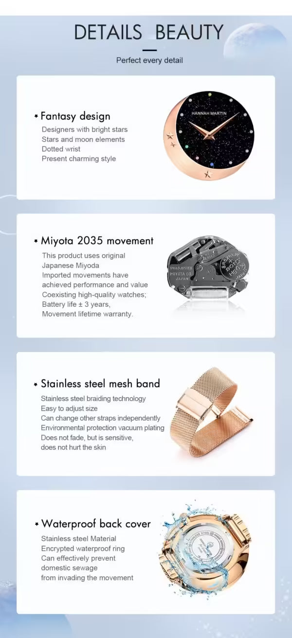 ساعة هانا مارتن النسائية المصنوعة من الفولاذ المقاوم للصدأ موديل (HM-13342)