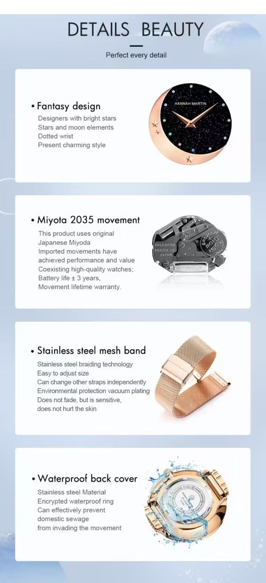 ساعة هانا مارتن النسائية المصنوعة من الفولاذ المقاوم للصدأ موديل (HM-13342)