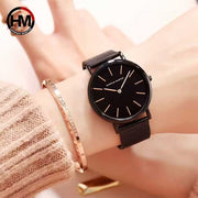 Montre femme HANNAH MARTIN en maille et acier inoxydable (modèle HM-CH36 noir)