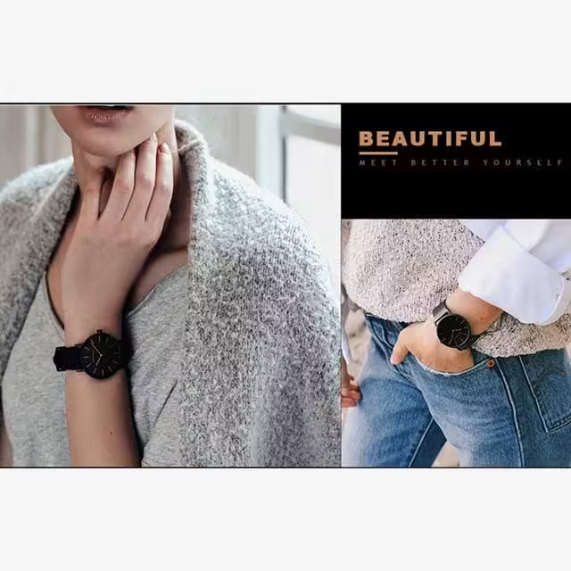 Montre femme HANNAH MARTIN en maille et acier inoxydable (modèle HM-CH36 noir)