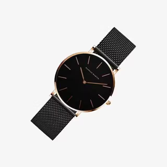Montre femme HANNAH MARTIN en maille et acier inoxydable (modèle HM-CH36 noir)