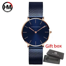 Montre femme HANNAH MARTIN en maille et acier inoxydable (modèle HM-CH36 bleu)