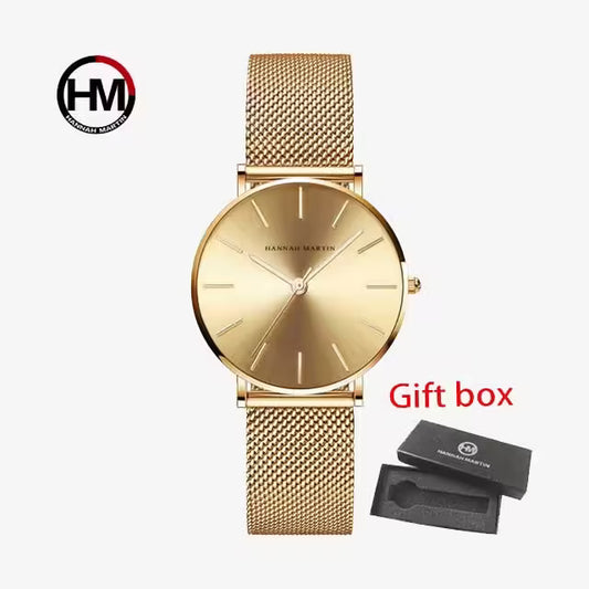 Montre femme HANNAH MARTIN en maille et acier inoxydable (modèle HM-CH36 or)