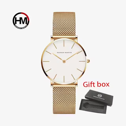 Montre femme HANNAH MARTIN en maille et acier inoxydable (modèle HM-CH36 or)