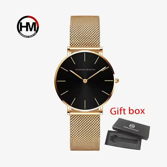 Montre femme HANNAH MARTIN en maille et acier inoxydable (modèle HM-CH36 or)