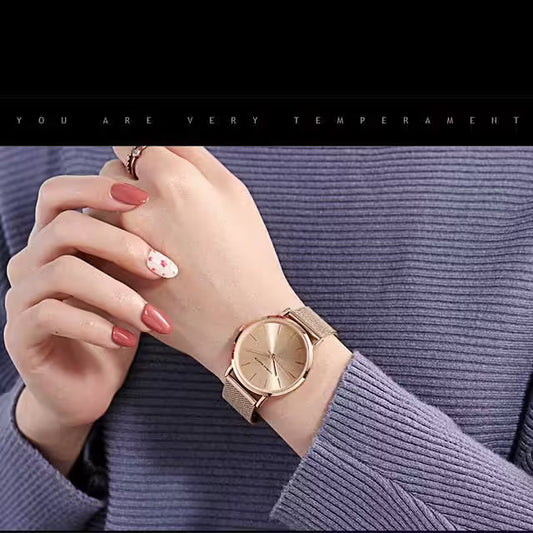 Montre femme HANNAH MARTIN en maille et acier inoxydable (modèle HM-CH36 or)