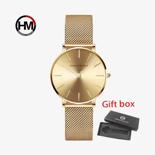 Montre femme HANNAH MARTIN en maille et acier inoxydable (modèle HM-CH36 or)