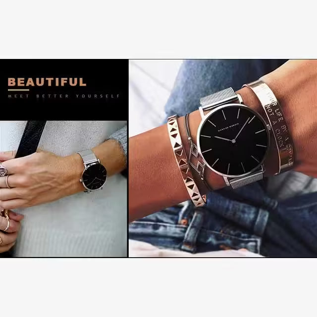 Montre femme HANNAH MARTIN en maille et acier inoxydable (modèle HM-CH36 argent)