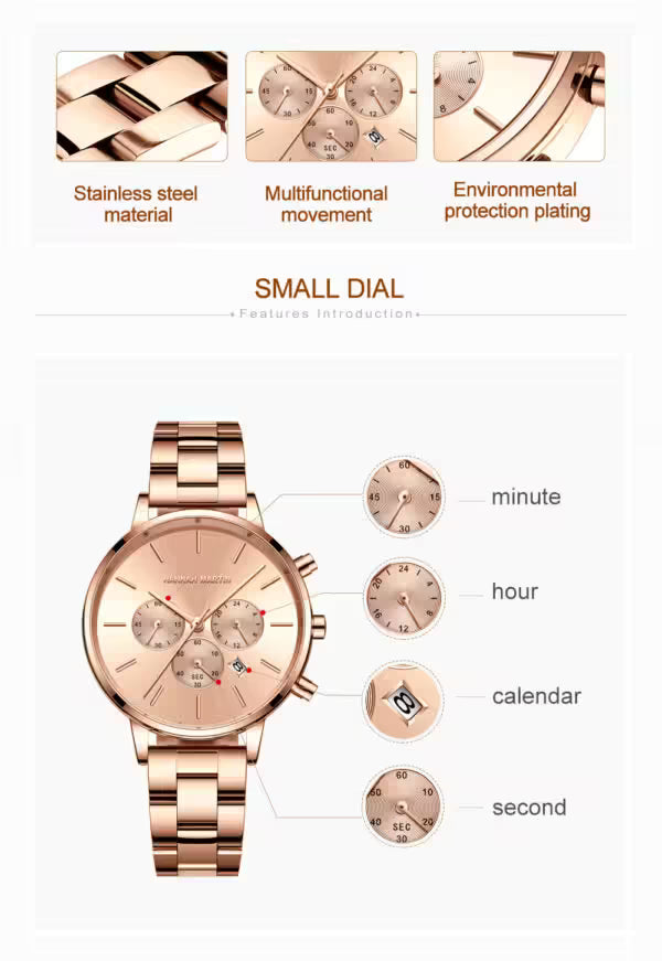 Montre femme HANNAH MARTIN en acier inoxydable, modèle HM-1101 