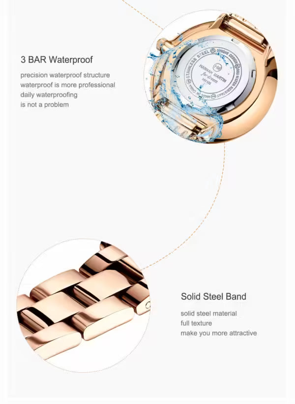 Montre femme HANNAH MARTIN en acier inoxydable, modèle HM-1101 