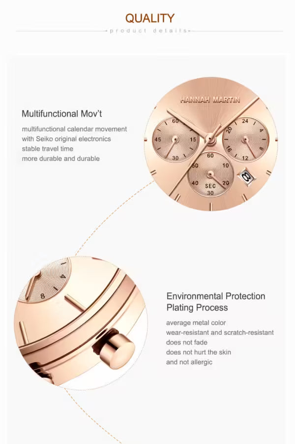 Montre femme HANNAH MARTIN en acier inoxydable, modèle HM-1101 