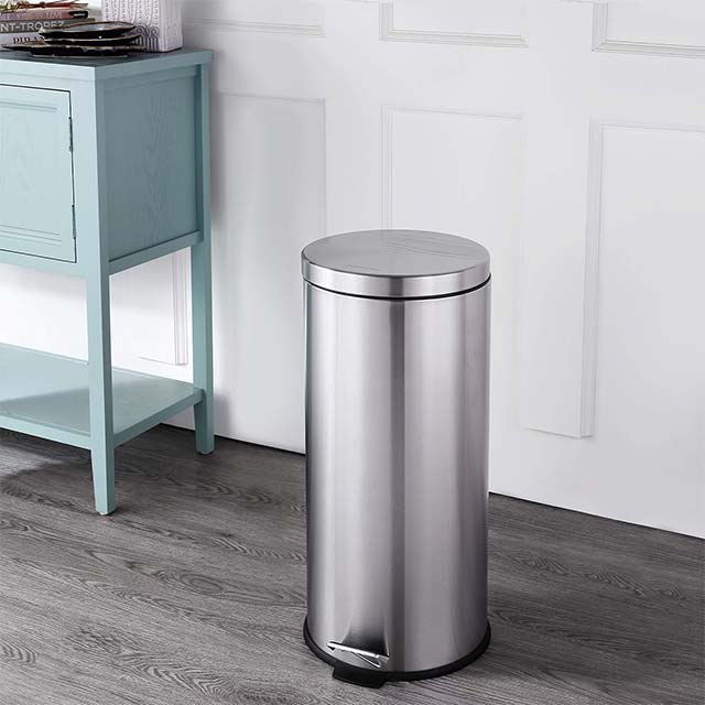 happimess Oscar 8-Gallon Stainless Steel Step Trash Can with Bonus 1.3-Gallon Mini Bin – Modern, Fingerprint-Proof Waste Bin for Kitchen, Home &amp; Office