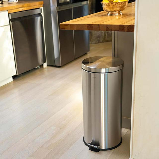 happimess Oscar 8-Gallon Stainless Steel Step Trash Can with Bonus 1.3-Gallon Mini Bin – Modern, Fingerprint-Proof Waste Bin for Kitchen, Home &amp; Office