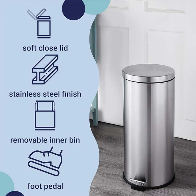 happimess Oscar 8-Gallon Stainless Steel Step Trash Can with Bonus 1.3-Gallon Mini Bin – Modern, Fingerprint-Proof Waste Bin for Kitchen, Home &amp; Office