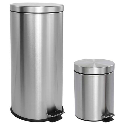 happimess Oscar 8-Gallon Stainless Steel Step Trash Can with Bonus 1.3-Gallon Mini Bin – Modern, Fingerprint-Proof Waste Bin for Kitchen, Home &amp; Office