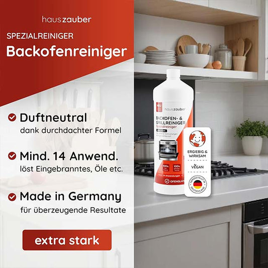 hauszauber® Oven &amp; Grill Cleaner Extra Strong 1000ml – Heavy Duty Gel Paste for Dissolving Tough Encrustations &amp; Burned Grease, No Heating or Scrubbing Required