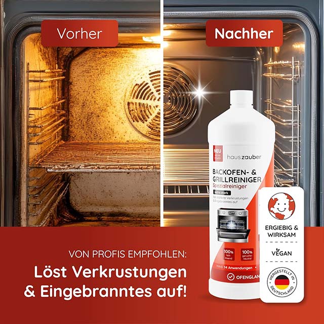 hauszauber® Oven &amp; Grill Cleaner Extra Strong 1000ml – Heavy Duty Gel Paste for Dissolving Tough Encrustations &amp; Burned Grease, No Heating or Scrubbing Required
