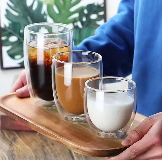 Heat Resistant Double Wall Clear Coffee Glass Mug – Handle-Free Insulated Cup for Hot & Cold Beverages