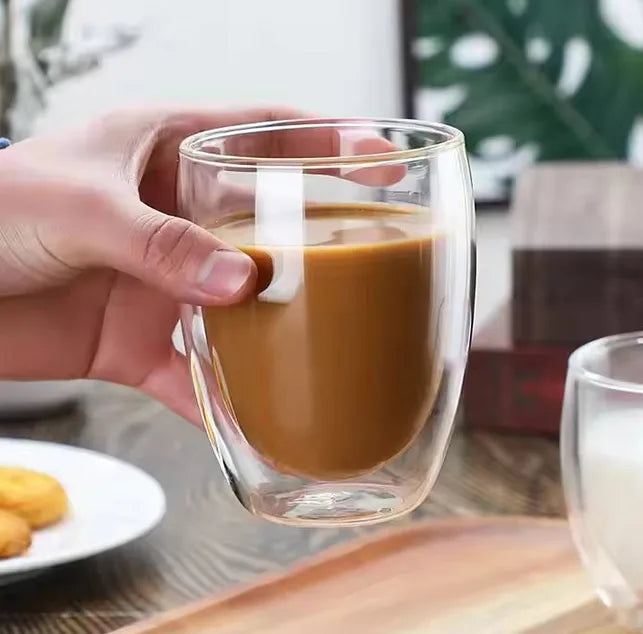 Heat Resistant Double Wall Clear Coffee Glass Mug – Handle-Free Insulated Cup for Hot & Cold Beverages
