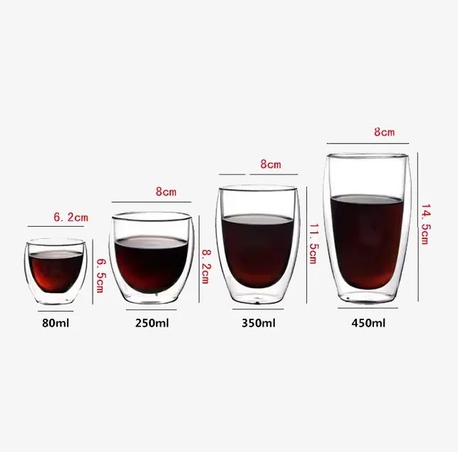 Heat Resistant Double Wall Clear Coffee Glass Mug – Handle-Free Insulated Cup for Hot & Cold Beverages
