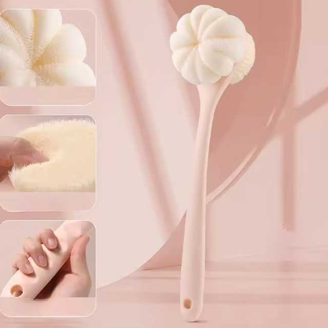Home Bathroom Bath Brush – Long Handle Soft Fur Back Scrubber for Back Rubbing, No Need to Hang