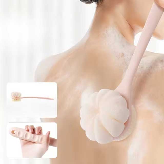 Home Bathroom Bath Brush – Long Handle Soft Fur Back Scrubber for Back Rubbing, No Need to Hang