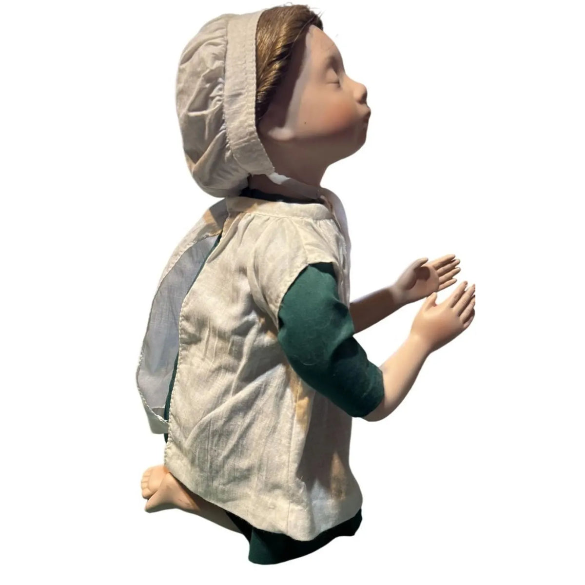 Vintage 1991 “At Prayer” Amish Blessings Porcelain Doll by Julie Good-Kruger – Praying Child with Bible & Stool