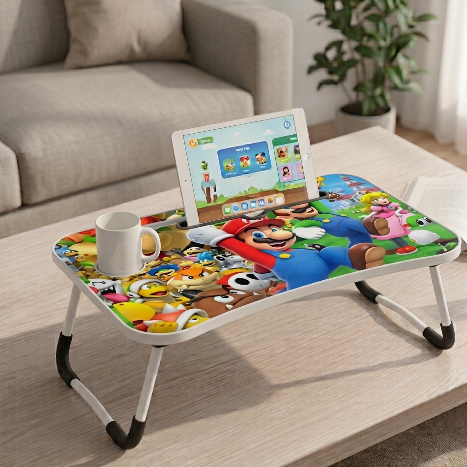 Portable Foldable Laptop Table – Engineered Wood Study Desk for Bed, Sofa & Floor | Multipurpose Laptop Stand with Cup Holder-Adults and Kids