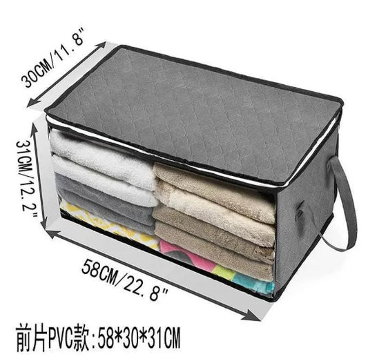 Non-Woven Clothes Storage Bag – Foldable Quilt & Blanket Organizer with Reinforced Handles – Dust-Proof Wardrobe Storage Box with Dual Zipper & Clear Window – Breathable Sorting Bag for Bedding and Seasonal Clothing