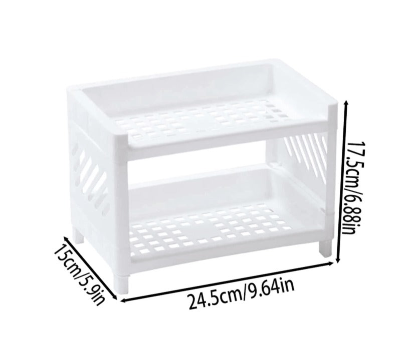 1 casier de rangement double couche pour bureau – Organisateur rectangulaire en PP blanc – Étagère peu encombrante pour bureau d'étudiant, papeterie de bureau et cosmétiques