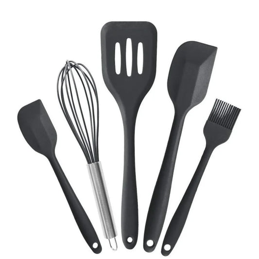 Premium 5-Piece Silicone Kitchen Utensil Set – Heat-Resistant Non-Stick Cooking Tools with Spatula, Turner, Brush & Whisk