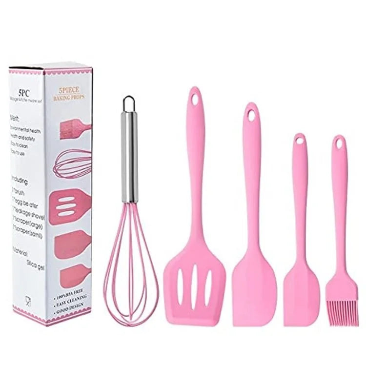 Premium 5-Piece Silicone Kitchen Utensil Set – Heat-Resistant Non-Stick Cooking Tools with Spatula, Turner, Brush & Whisk