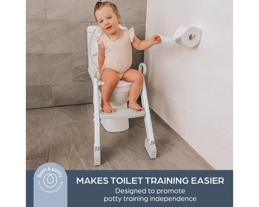 Step-Up Toilet Training Seat with Ladder – Adjustable Non-Slip Potty Training Toilet Seat for Toddlers, Grey & White