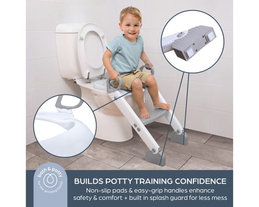 Step-Up Toilet Training Seat with Ladder – Adjustable Non-Slip Potty Training Toilet Seat for Toddlers, Grey & White