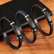 Bracelet pour homme en cuir et acier inoxydable, trois couleurs (EGBT136)