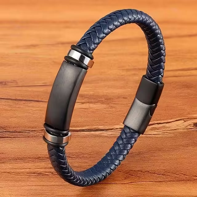 Bracelet pour homme en cuir et acier inoxydable, trois couleurs (EGBT136)