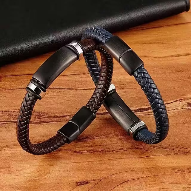 Bracelet pour homme en cuir et acier inoxydable, trois couleurs (EGBT136)