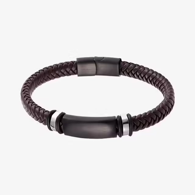 Bracelet pour homme en cuir et acier inoxydable, trois couleurs (EGBT136)