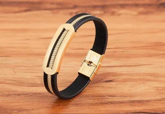 Leather Chain Combination Men Bracelet (EGBT132)