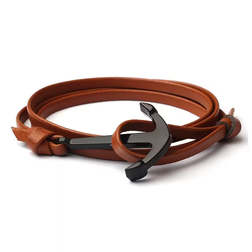 Leather Multilayer Black Anchor Bracelets (EGBT098)