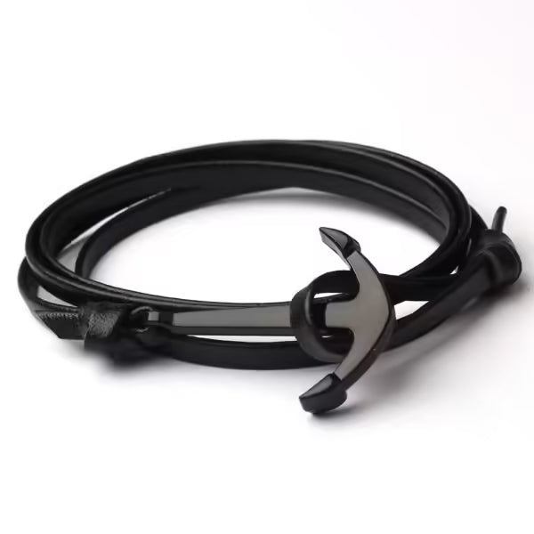 Leather Multilayer Black Anchor Bracelets (EGBT098)