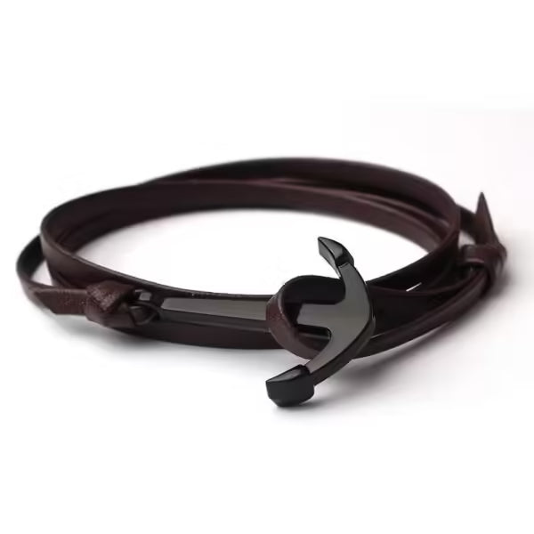 Leather Multilayer Black Anchor Bracelets (EGBT098)