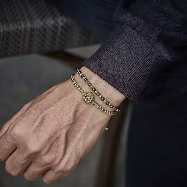 مجموعة أساور شامبالا قابلة للتعديل برأس أسد من خرز 4 مم مكونة من قطعتين (EGBT271) 