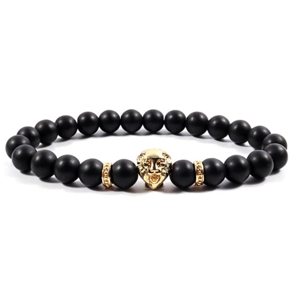 Lion Head Shape Handmade 8mm Stone Beaded Bracelet For Men (EGBT015)