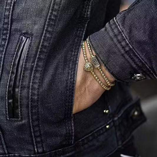 رأس أسد × خرز مستطيل ثلاثي الأبعاد 4 مم شامبالا قابلة للتعديل قطعتين / المجموعة (EGBT262) 