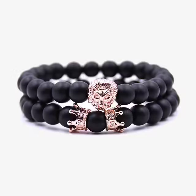 Lion x 2 Crowns 2pcs Matt Beads Bracelet Set (EGBT254)
